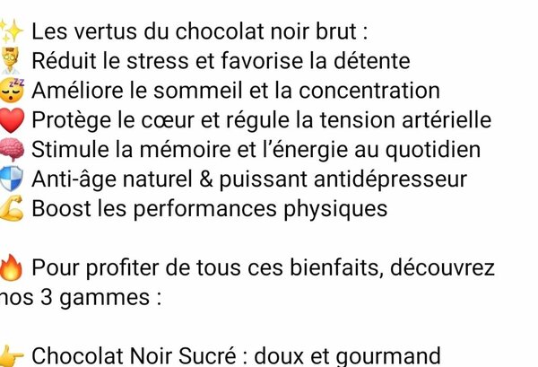 Chocolat Noir Brut Bienfaits