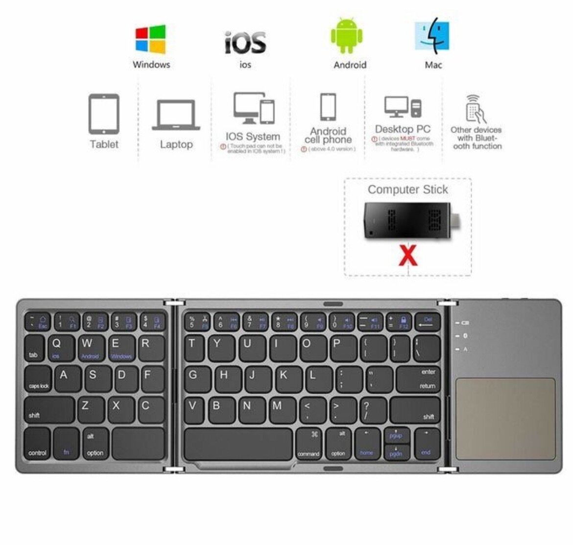 Clavier Bluetooth Pliable avec Touchpad