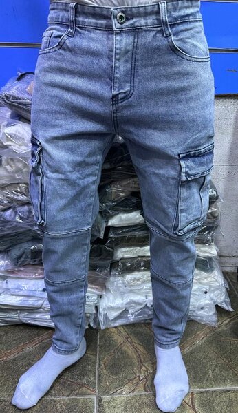 Jeans cargo homme bleu délavé