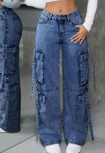Jeans cargo à poches pour femme