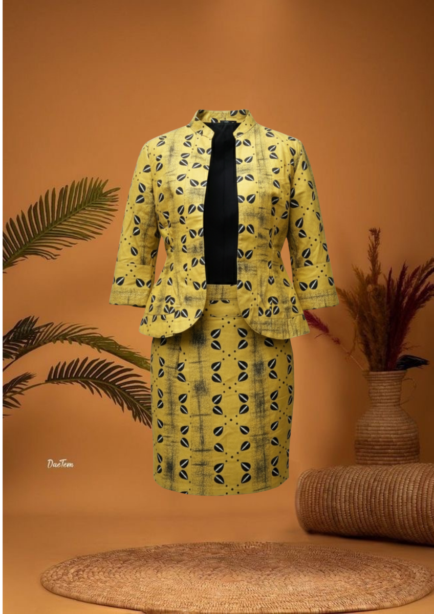 Ensemble Tailleur Jupe Wax Jaune
