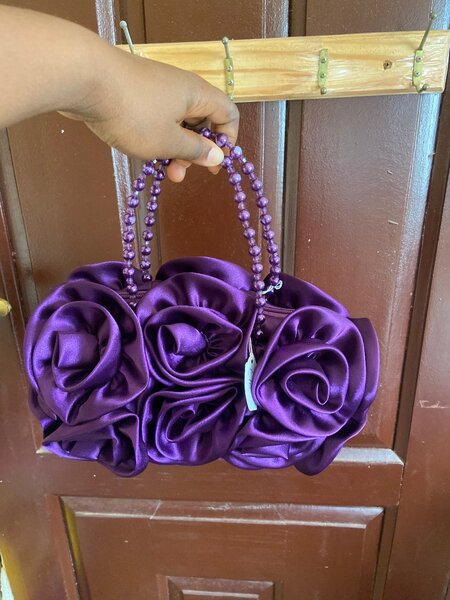 Satin flower purse with beaded handles
