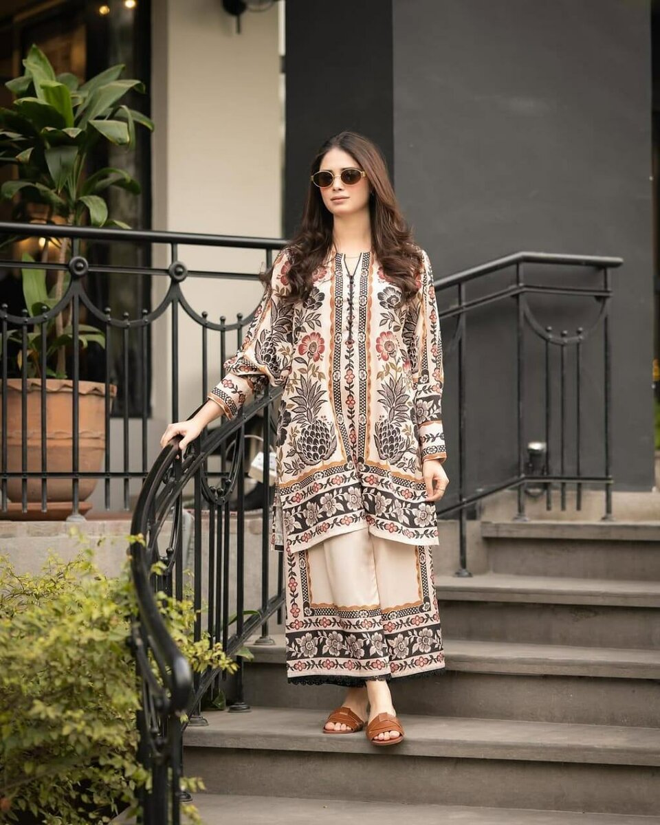 Woman's Stylish Stitched 2 Pcs Digital Printed Shirt with Pl