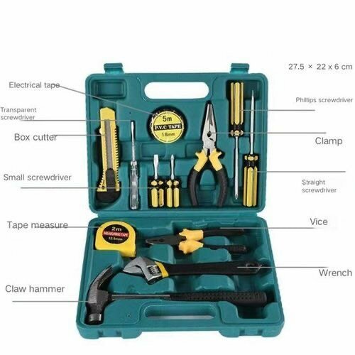 13 in 1 Hardware Tools Repairing Set Kit Toolbox Case - Gree