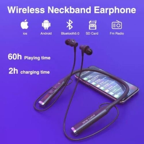 60Hours Bluetooth FM Radio SD Card Slot Neckband with 5 Equa