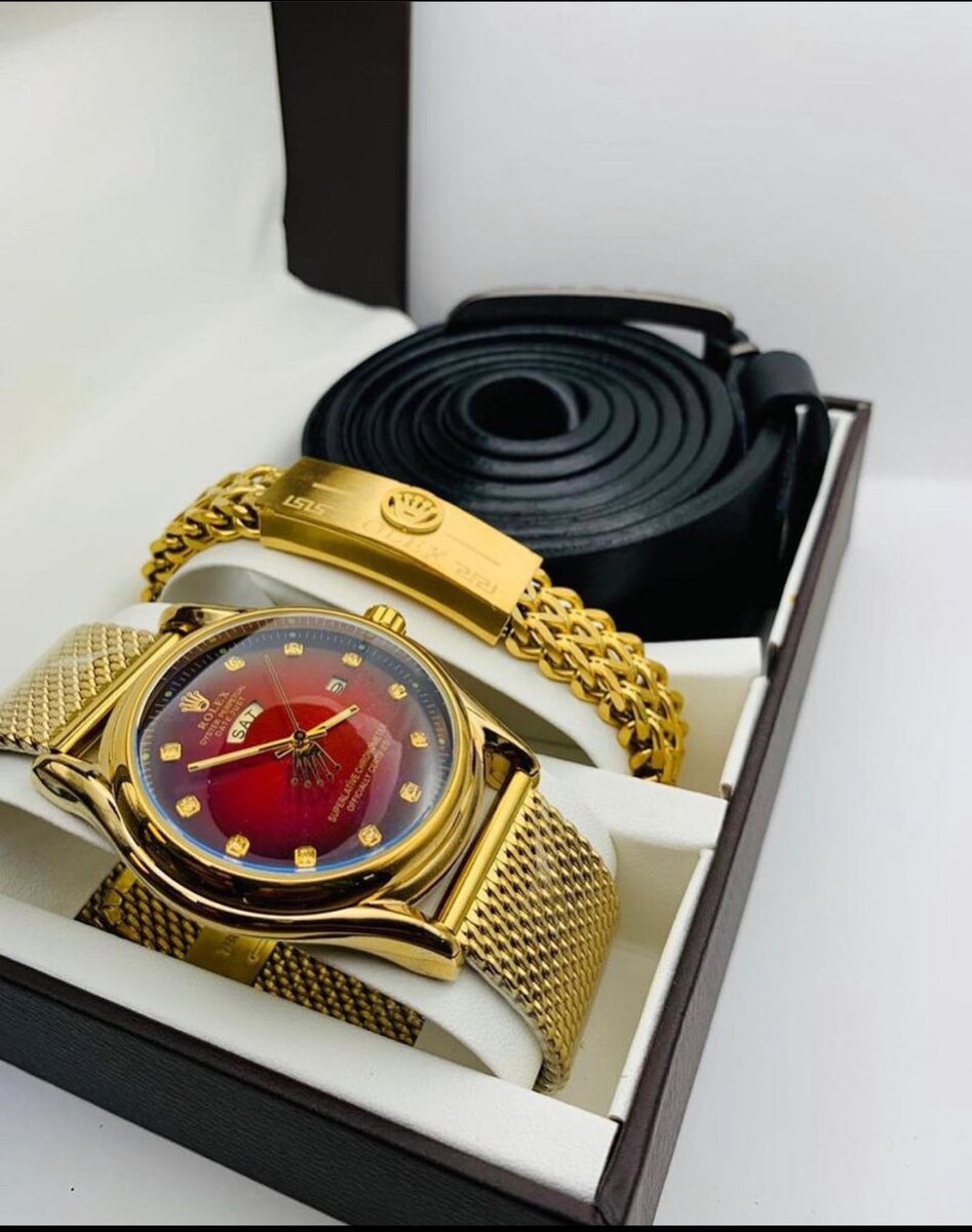 Men jewelry set , watch, bracelet and Genuine leather belt