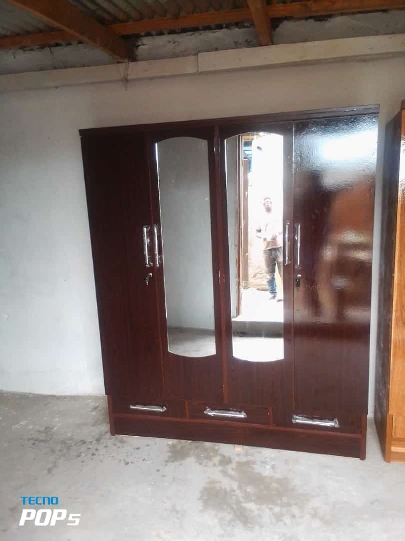 wenge brown cabinet with two mirrors