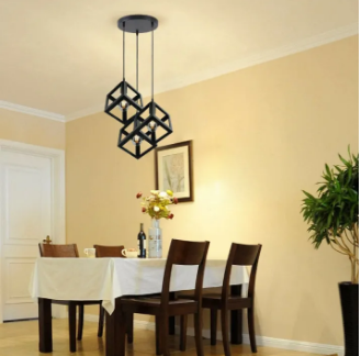 3 in 1 Base Square Cube Hanging Lamp with Bulbs - Triple Square Cube Ceiling Lamp - For Home, Office, TV Lounge Cafe With Led ST64 Bulbs - Filament Bulb