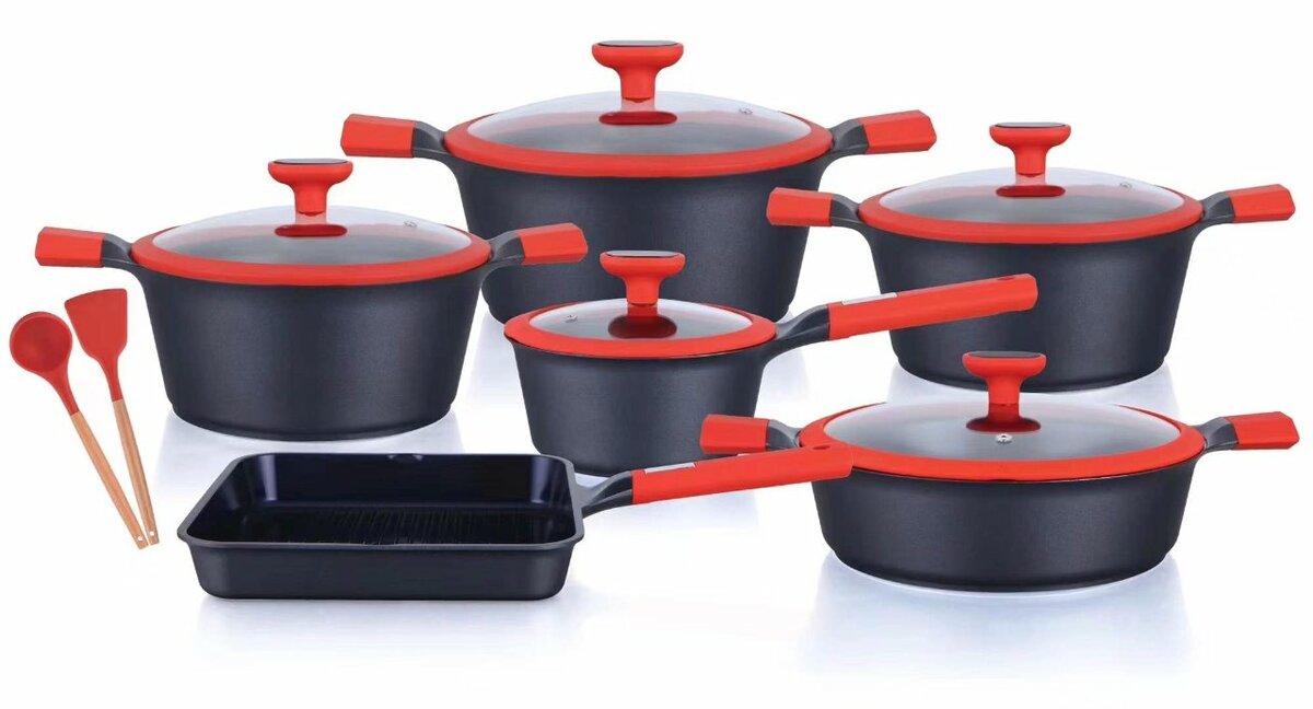 14pcs nonstick cookware set with Grilling pan