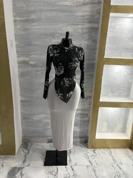 Elegant Floral Black and White Dress
