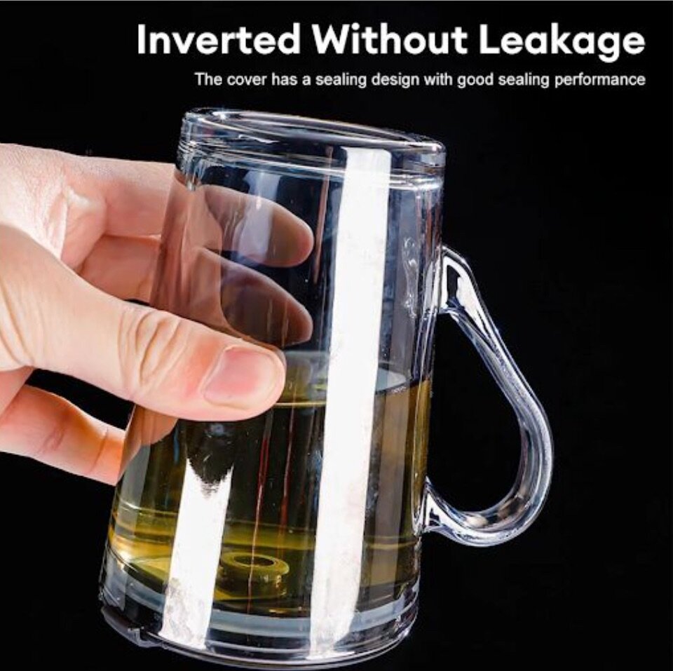 Transparent Glass Tumbler Mug With Spill-Proof Lid and Straw