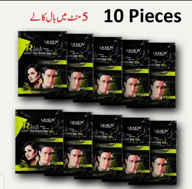 Lichen 10 Black Fast instant Hair Dye Color Shampoo sachet
