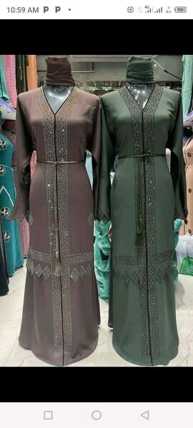 Abaya femme vert et marron