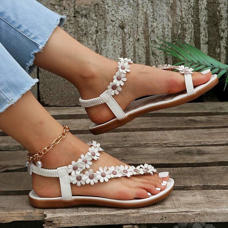 Ladies Shoes Sandals Toe Flowers Casual Flat Shoes Sandals