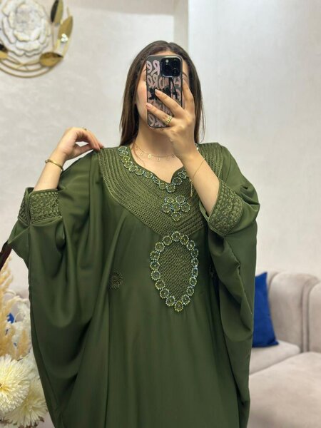 Abaya verte femme caftan marocain