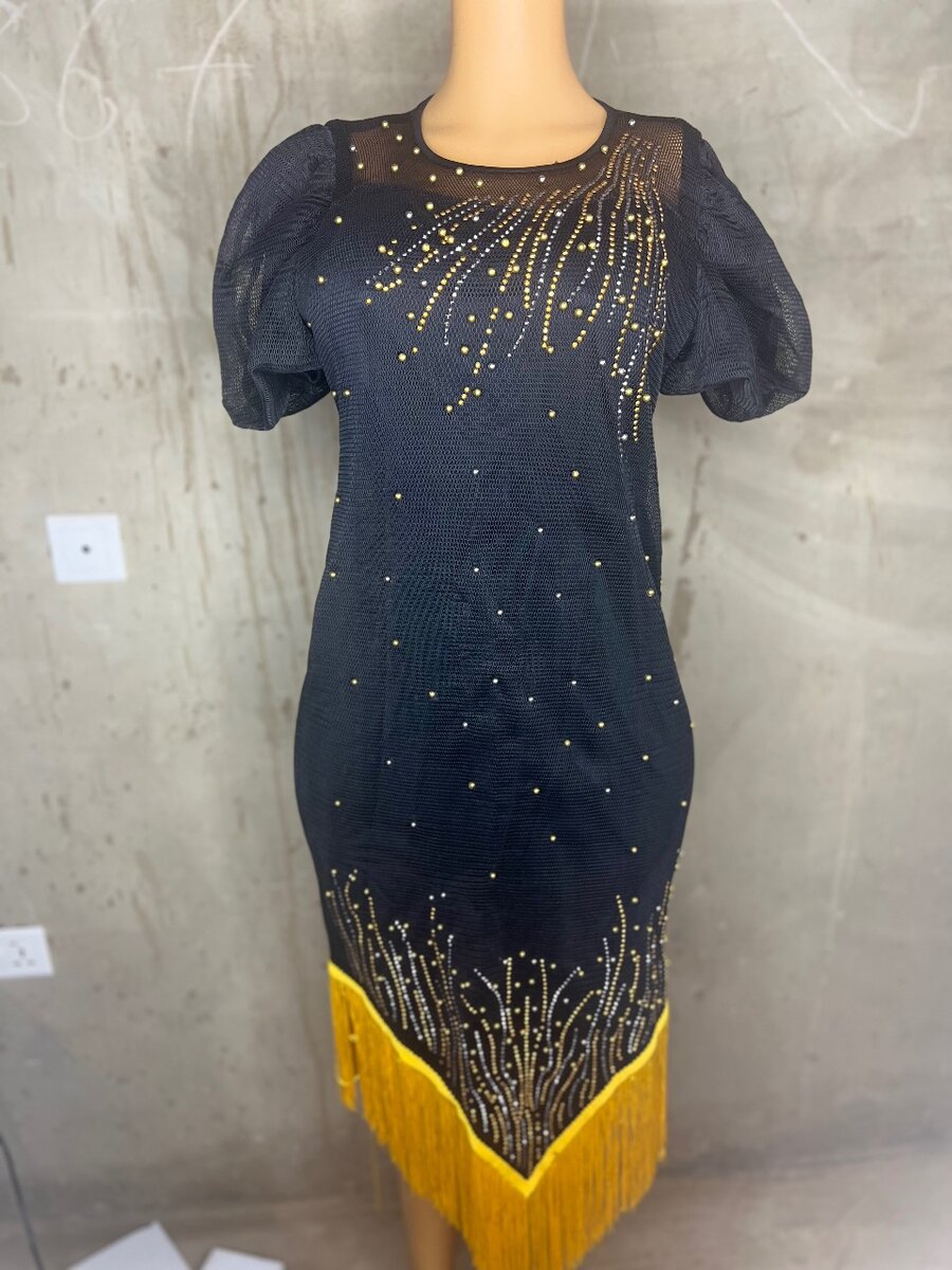 Elegant fashionable net lace dress with shinny stones