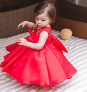 Baby Girl Dress Red Birthday Dress ( Fabric Silk)