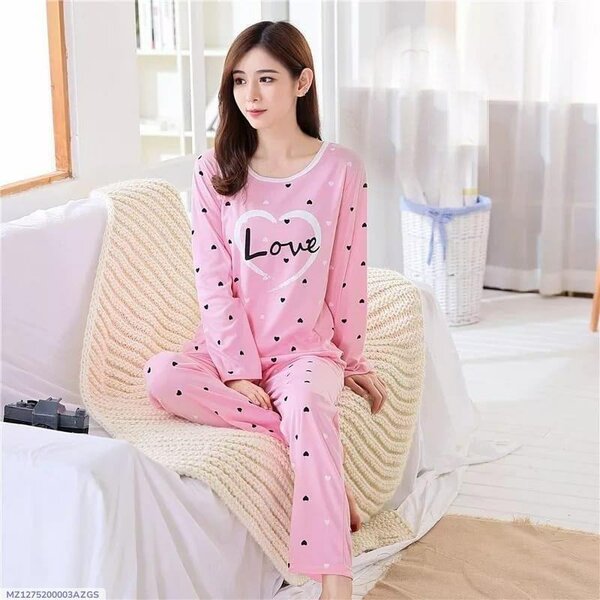 2 PCs Women's Stitched  Jersey ptinted sleep