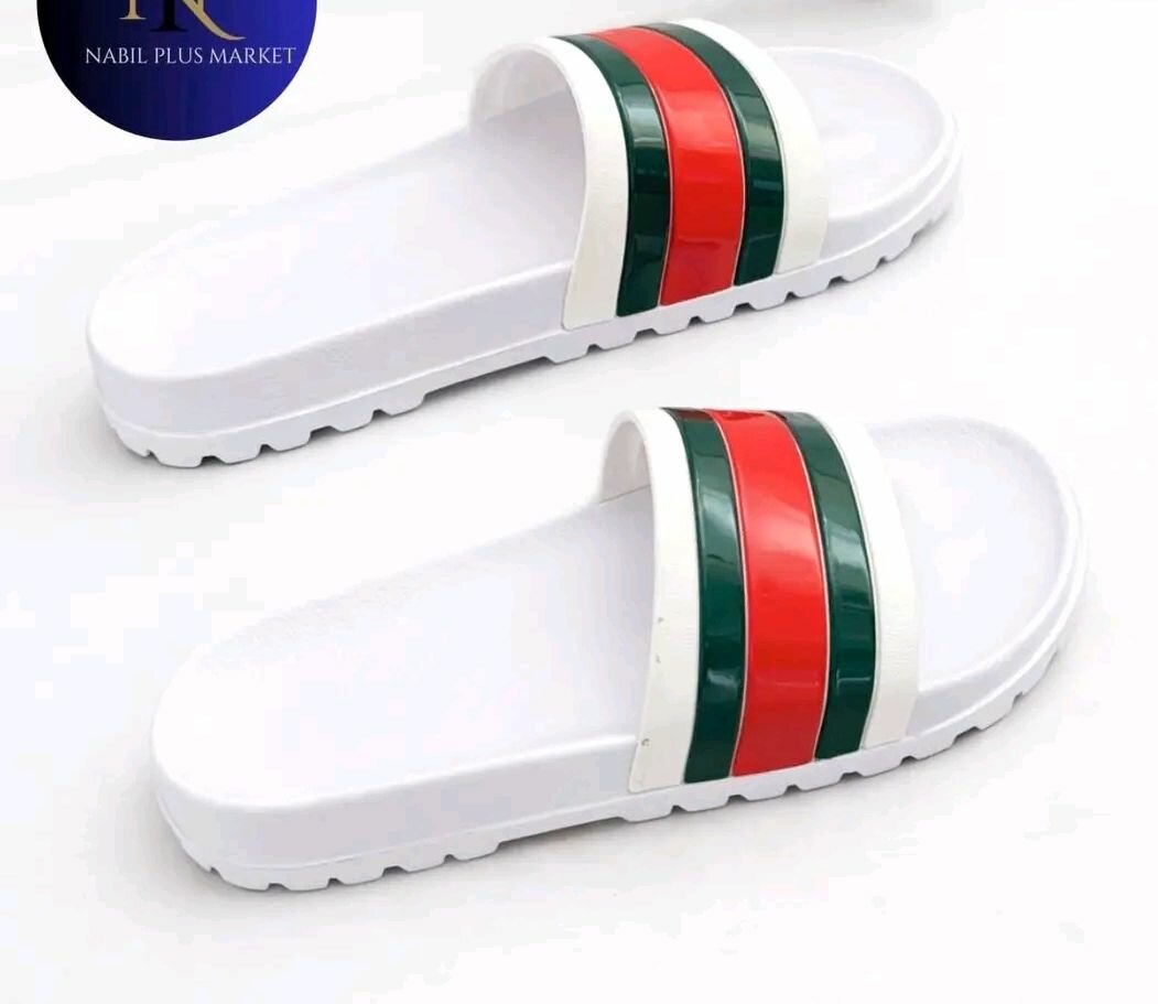 Mules homme blanc avec bandes rouges et vertes