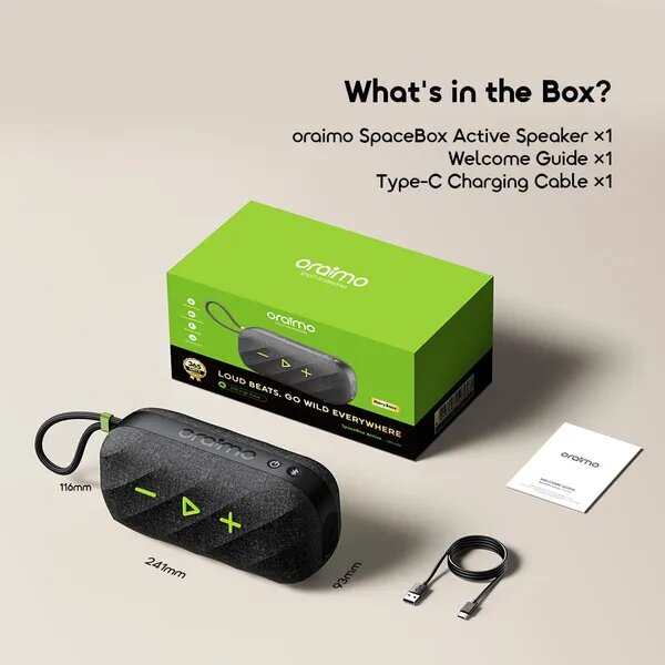 Enceinte Bluetooth oraimo SpaceBox Active - 25W, IP55, Noir