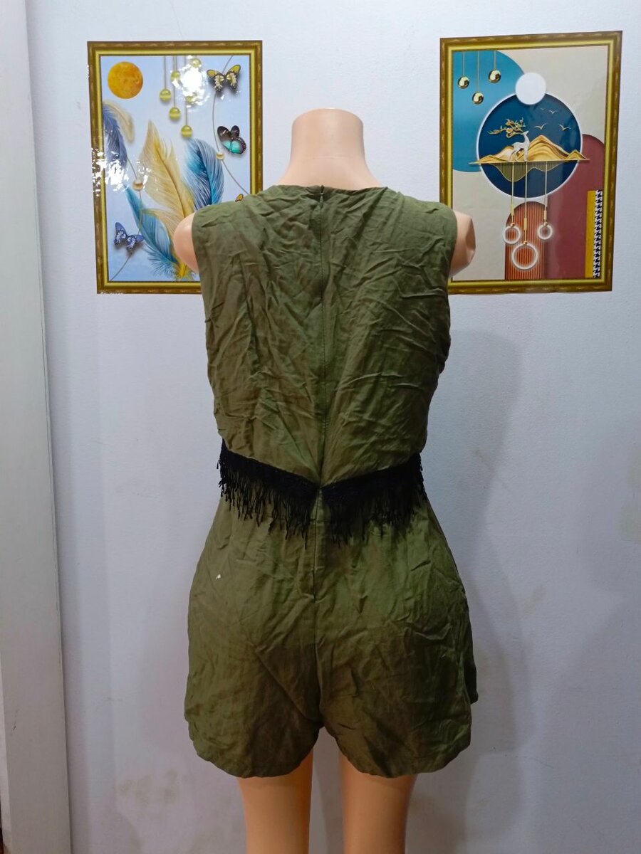 Combishort vert avec franges
