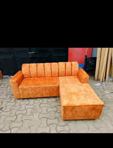 Canapé d'angle convertible en cuir orange