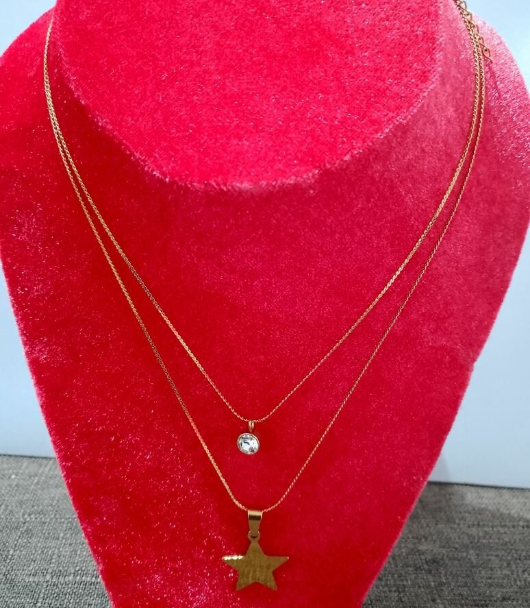 Collier Double Doré Étoile & Coeur