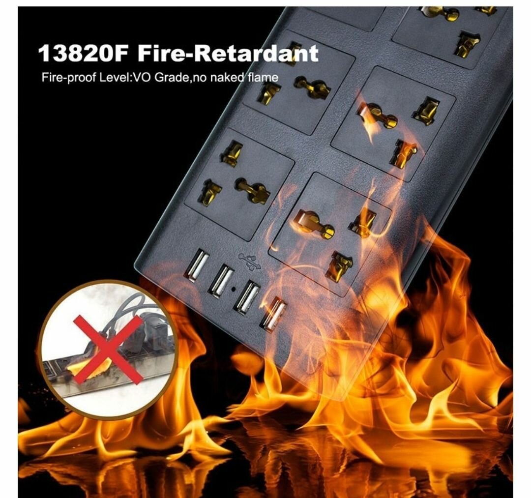 10A 6-OUTLETS & 4USB SMART CHARGING PORTS 2M POWER STRIP