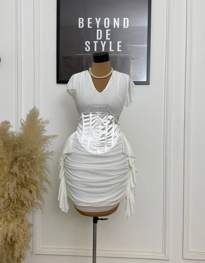 SWEET GIRL CORSET RUFFLE DETAIL RUCHED DRESS.