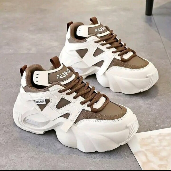 Chaussures de sport femme blanc marron
