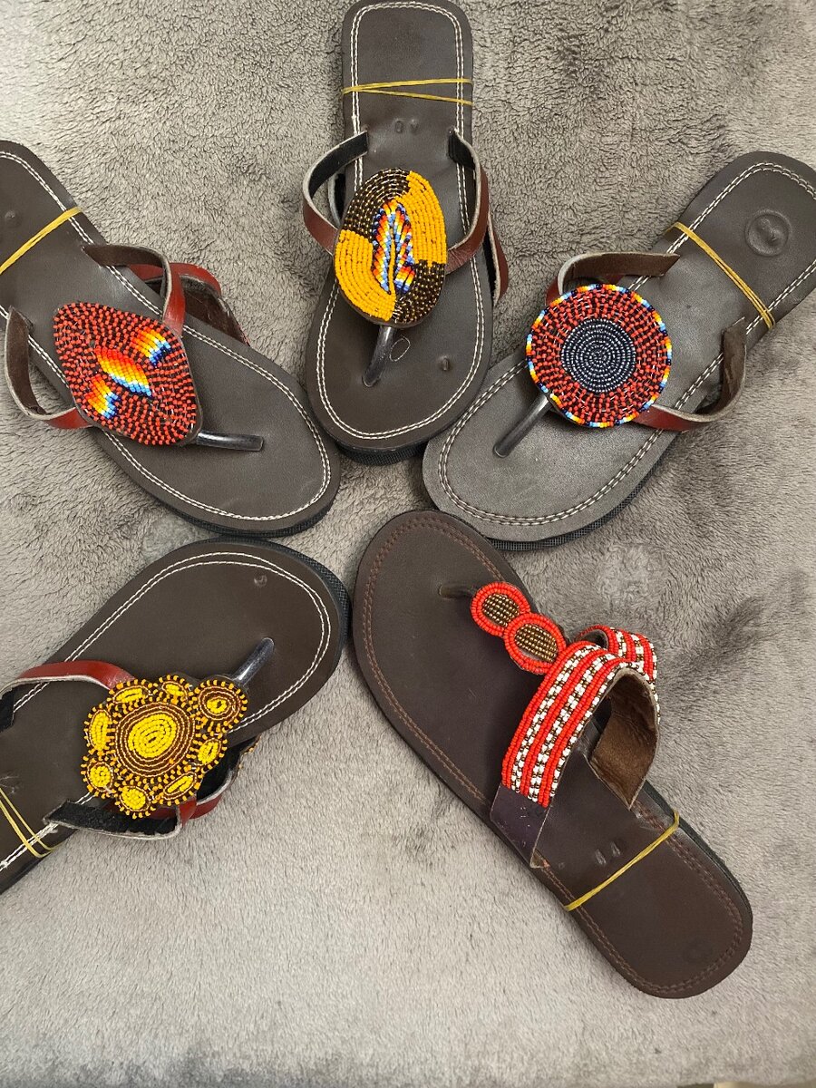 African leather beaded slippers