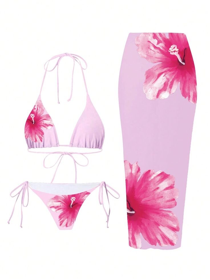 Bikini Femme Fleuri Rose