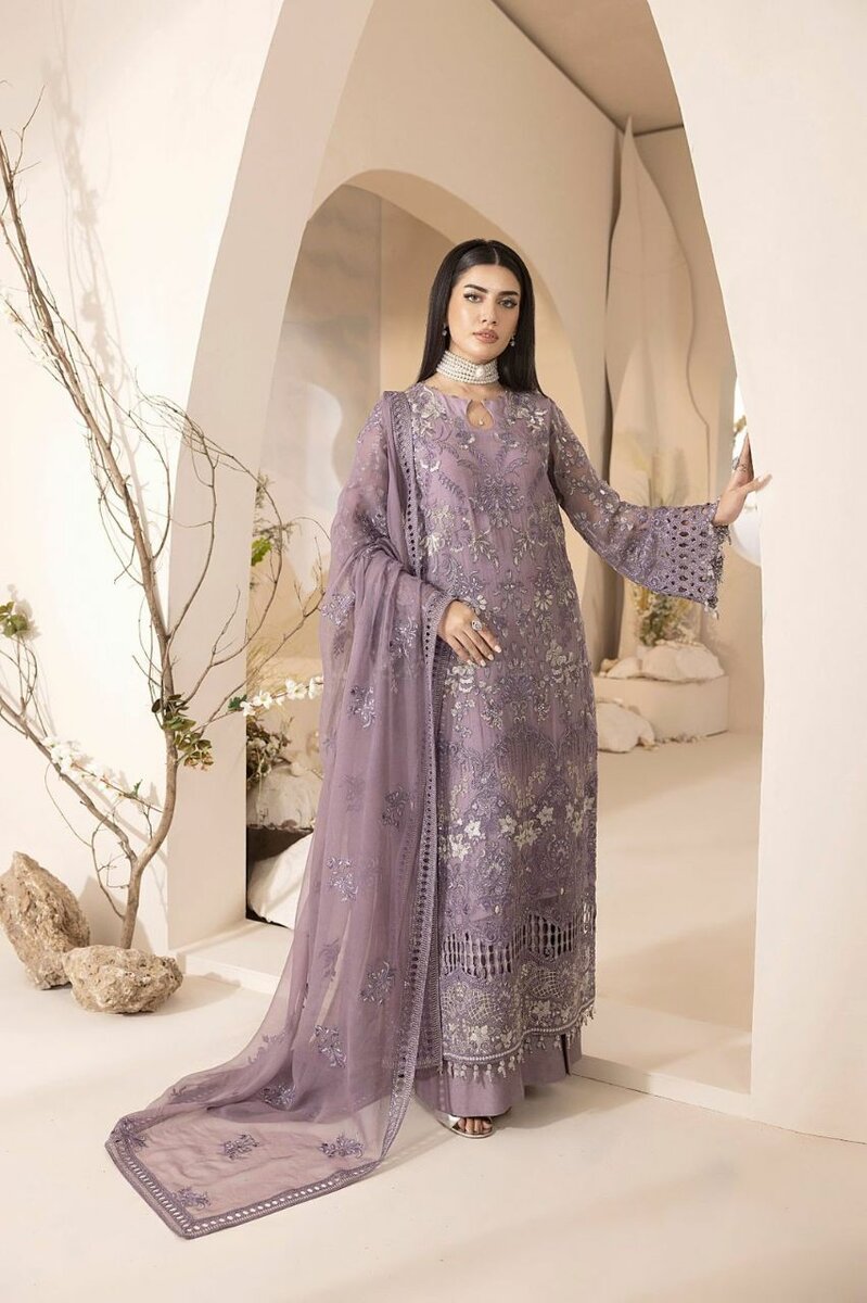 Chiffon suit with silk trouser 3 pc ,DC Free