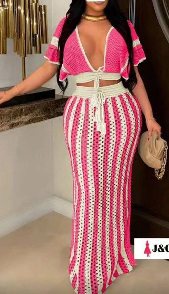 Ensemble crochet bohème rose