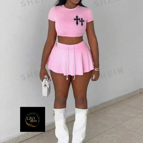 Ensemble crop top et jupe rose SHEIN