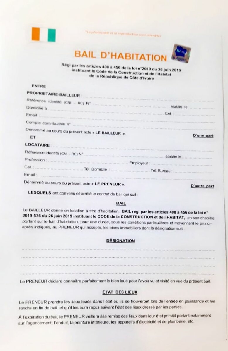Bail d'Habitation Côte d'Ivoire