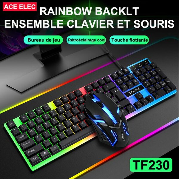 Clavier + Souris + Tapis USB filaire Avec Lumière RGB