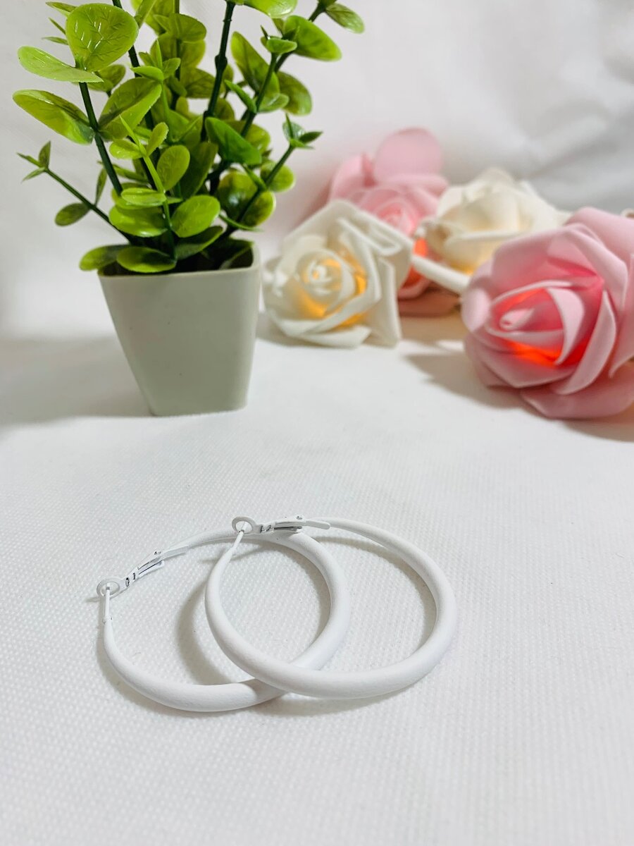 White Circle Hoops Earrings