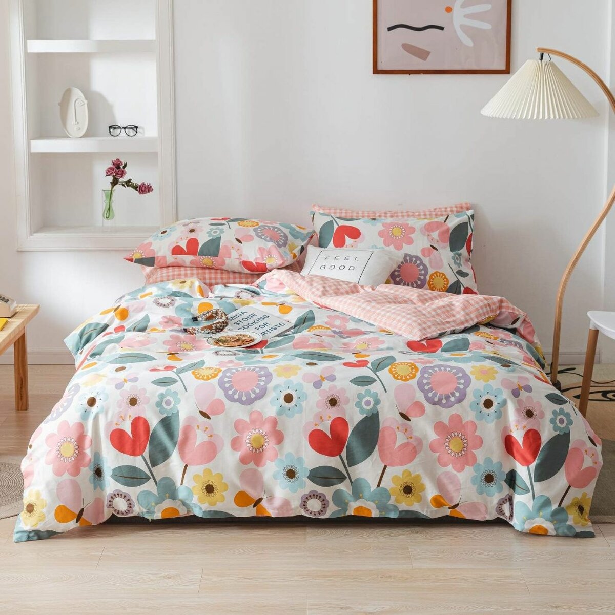 Romantic Botanical Floral Duvet Cover Set for Kids Twin Bed,
