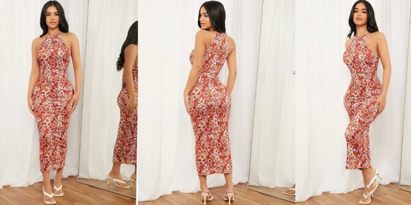 SHEIN SXY Halter Neck Allover Floral Print Bodycon Dress