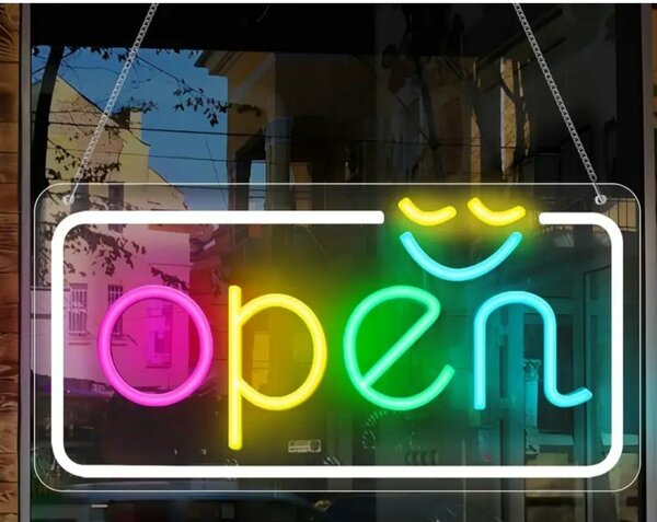 Enseignes néon "Open" multicolores