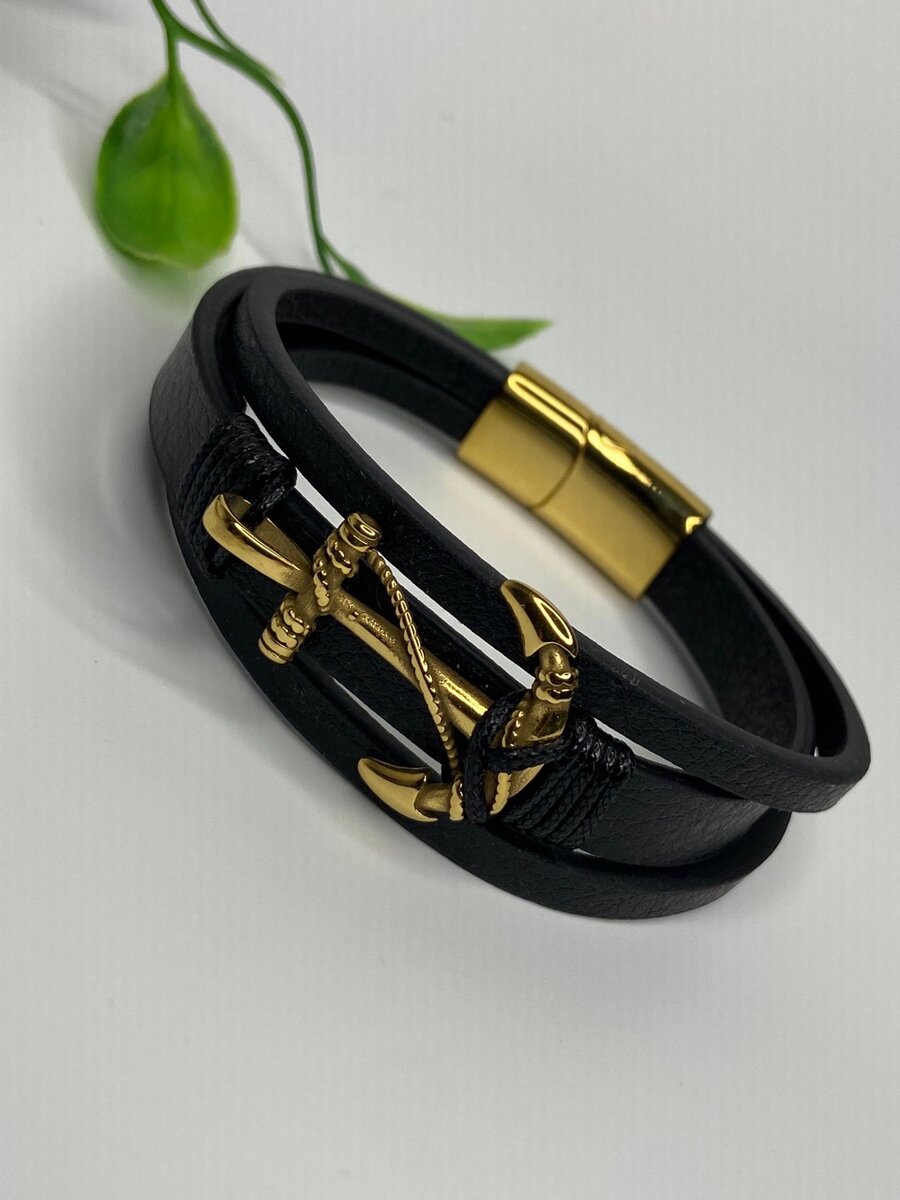 Anchor Leather Steel Bracelets