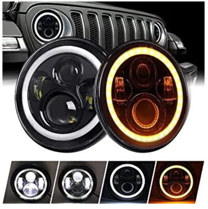 Jeep Headlights 7 Inch Round Ring Premium Quality 2 piece set