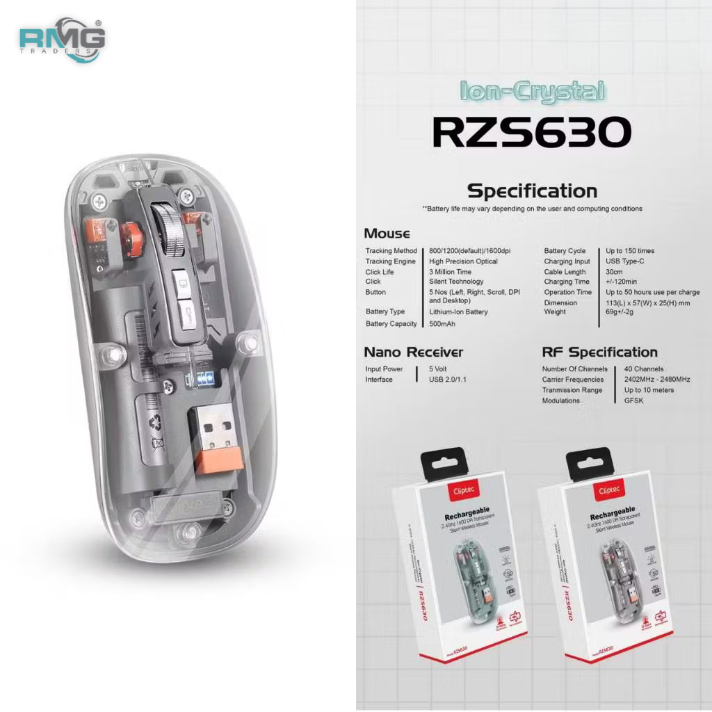 Bluetooth + 2.4G Transparent Rechargeable Mouse - Dual-Mode