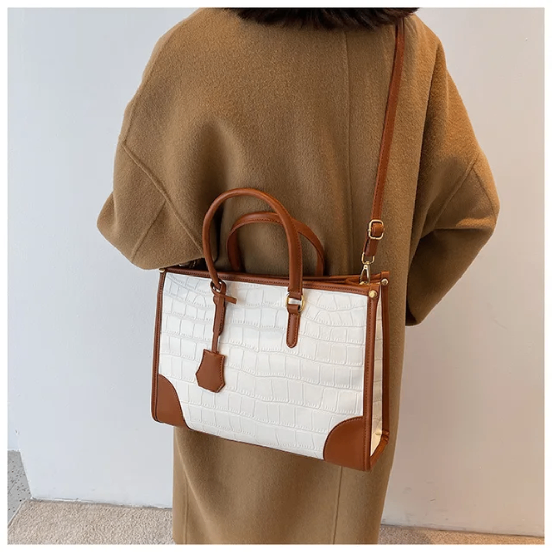 Sac à main en cuir blanc et marron