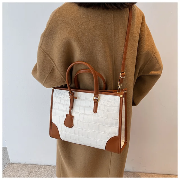 Sac à main en cuir blanc et marron