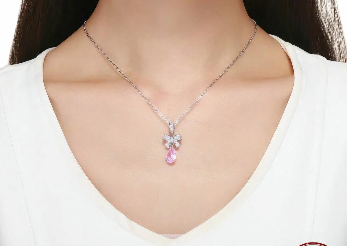 Pink bow Silver  Chain