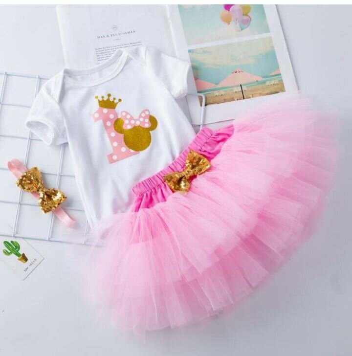 Baby girl dress white and pink with band