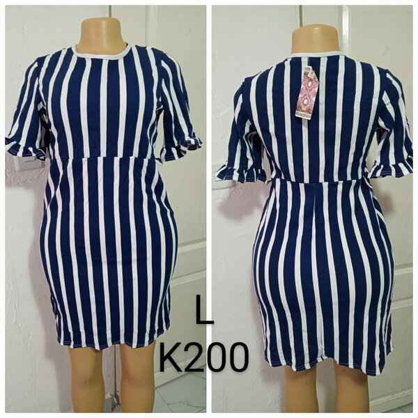 Women's dress with blue and white stripes, size L