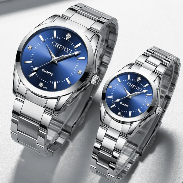 Montre CHENXI couple acier inoxydable bleu